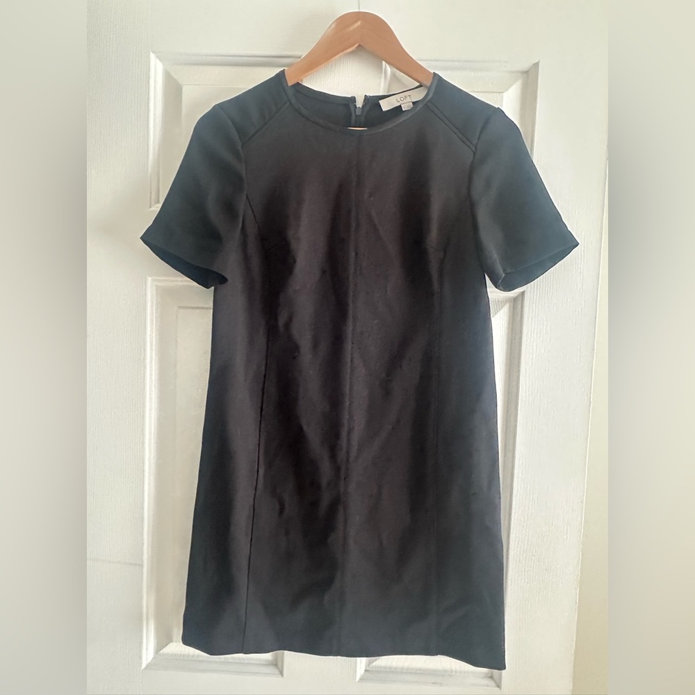 LOFT Black Short Sleeve Shift Mini Dress